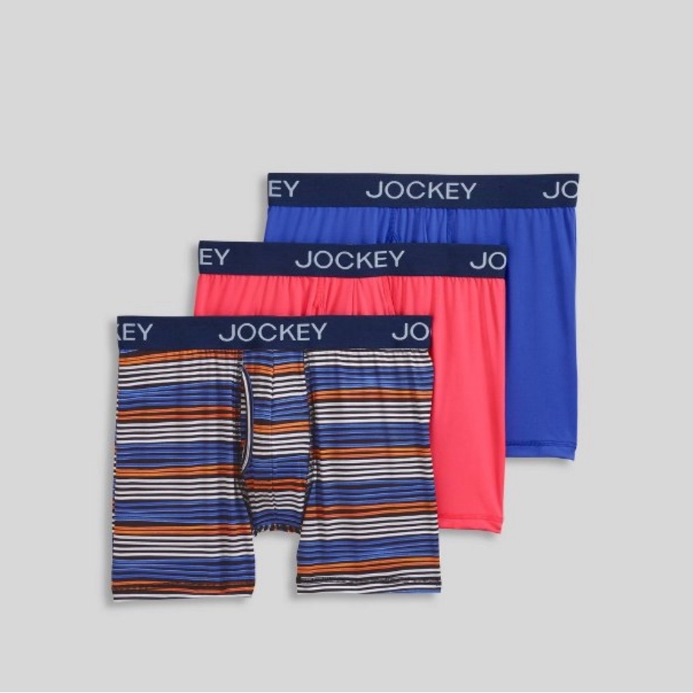 Jockey Men's Striped
Microfiber Stretch Boxer 3pk Blue/Orange/Coral Red S, L, XL